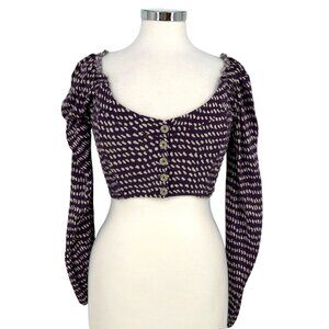 Urban Outfitters Lola Purple Polka Dot Long Sleeve Cropped Top Size Small